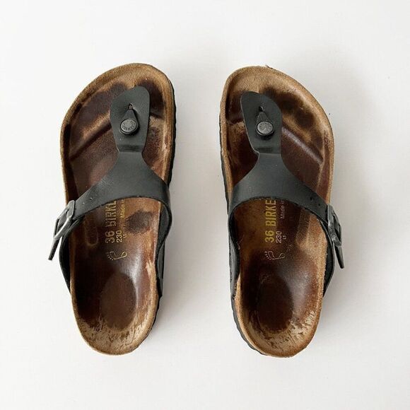 Birkenstock Gizeh Birko-Flor Vegan Faux Leather Black Sandals‎ Size 36 Reg 5-5.5 - Picture 9 of 10